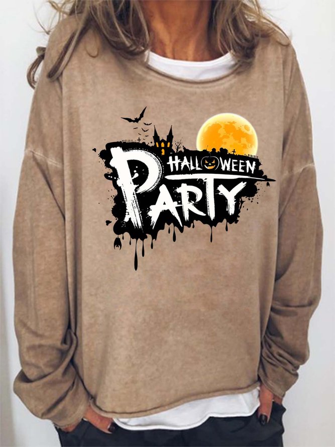 Women Halloween Bats Party Letters Loose Sweatshirts