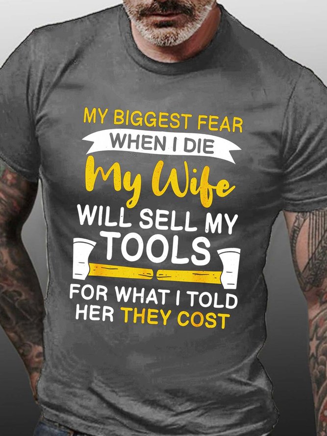 Men Family Wife Tools Letters Cotton Crew Neck Casual T-Shirt