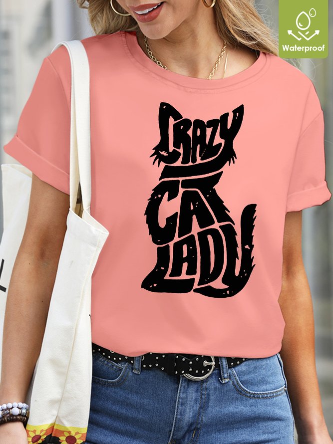 Cat Crew Neck Casual Waterproof Oilproof And Stainproof FabricT-Shirt