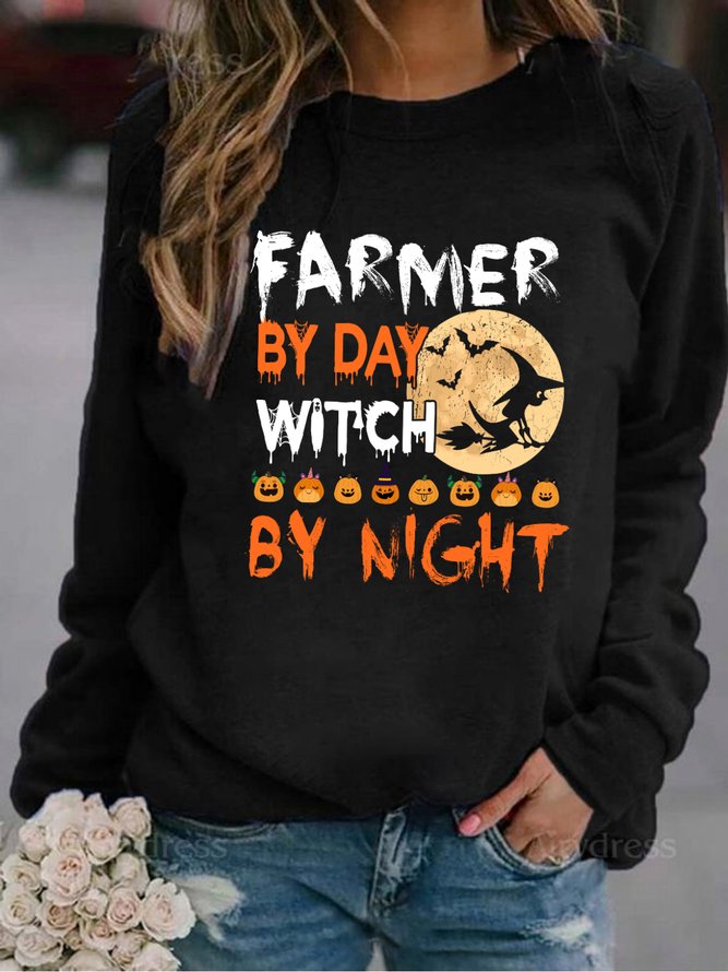 Farmer By Day Witch By Night Funny Graphic Women Sweatshirt
