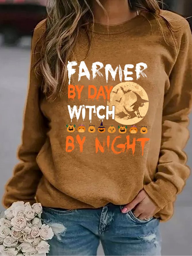 Farmer By Day Witch By Night Funny Graphic Women Sweatshirt