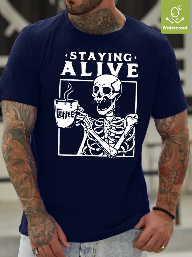 Casual Skull Loose  Waterproof Oilproof And Stainproof Fabric T-Shirt