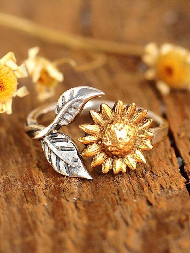 Casual Retro Ethnic Sunflower Pattern Distressed Rings Everyday Clothing Matching
