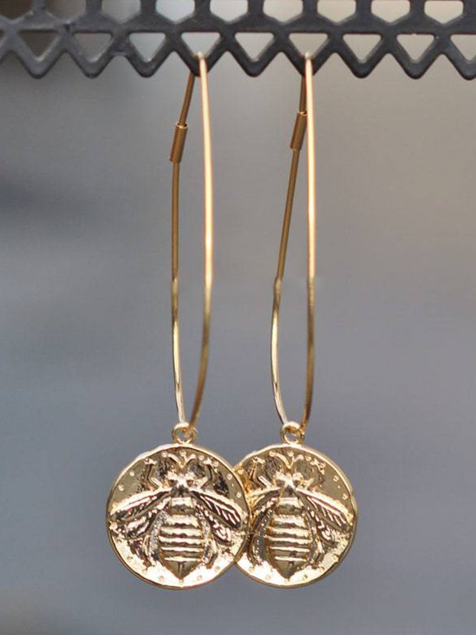 Vintage Bee Pattern Gold Earrings