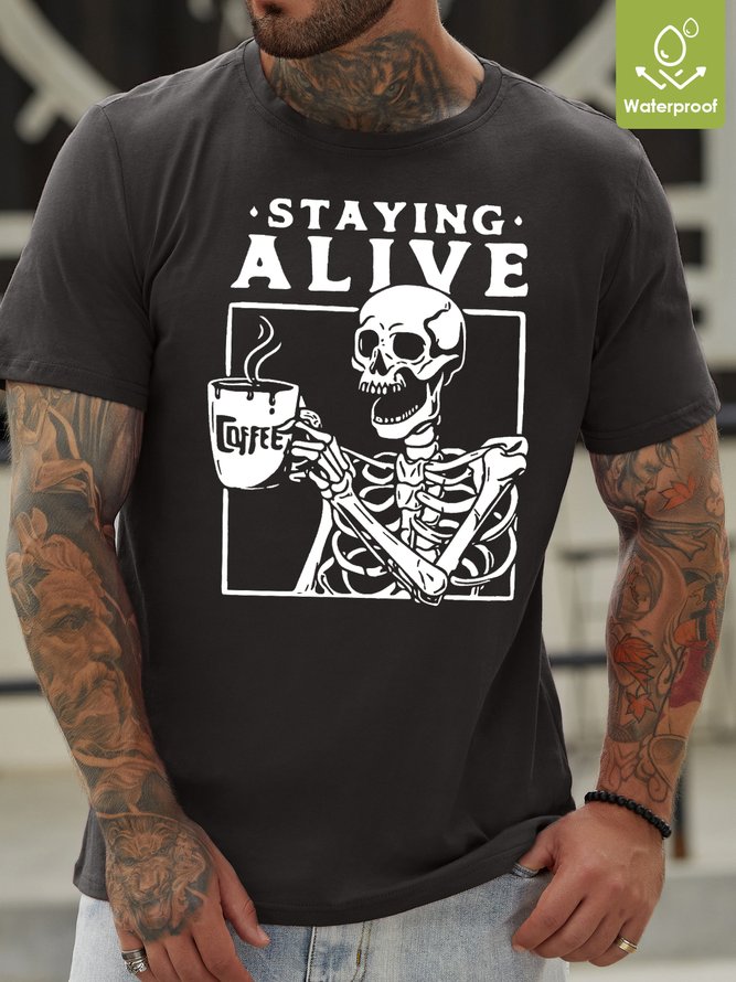 Casual Skull Loose  Waterproof Oilproof And Stainproof Fabric T-Shirt