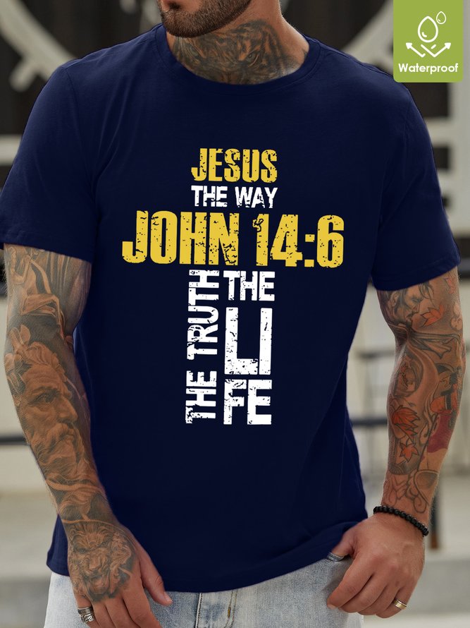 Jesus The Way The Truth The Life Waterproof Oilproof And Stainproof Fabric T-Shirt