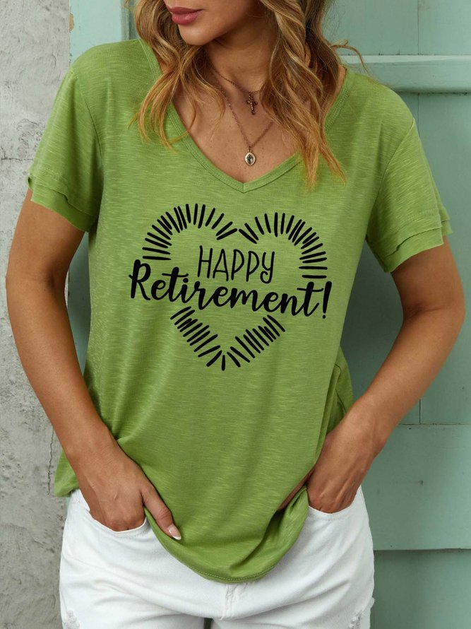 Women Happy Retirement Text Letters Cotton-Blend T-Shirt