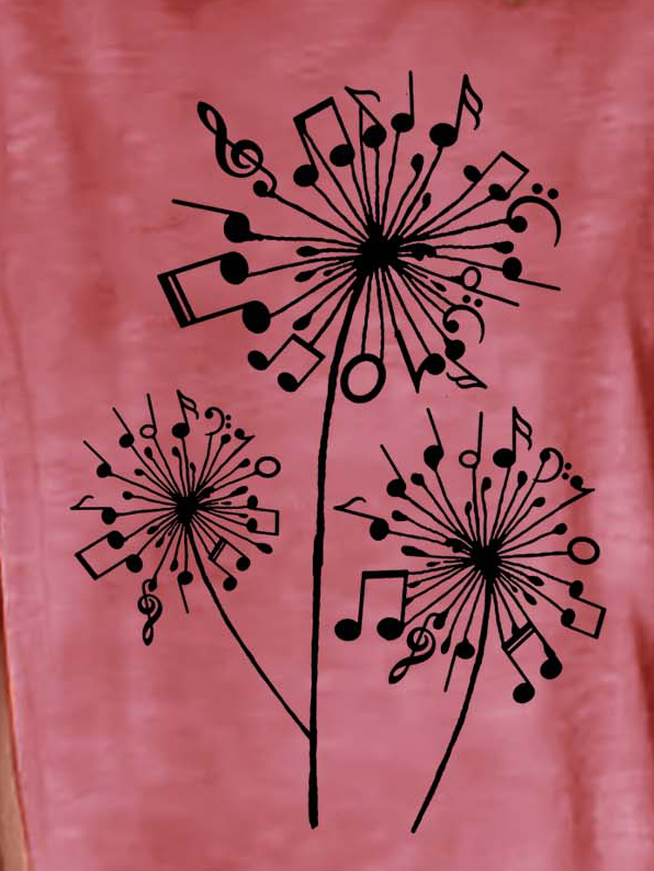 Women Funny Music Dandelion Loose T-Shirt