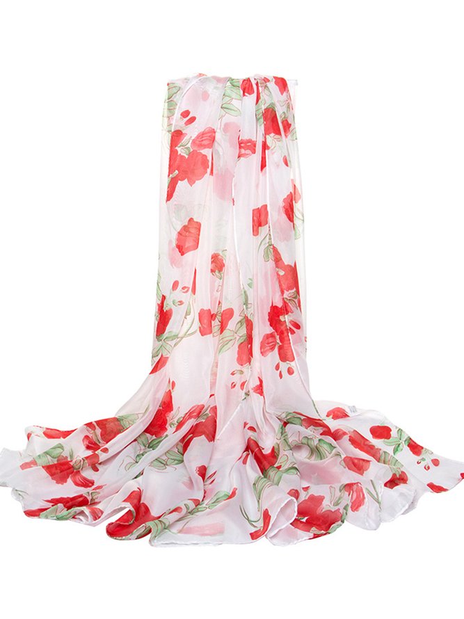 Women Floral All Season Vacation Printing Silk-blend Breathable Standard Silk Scarf Regular Scarf