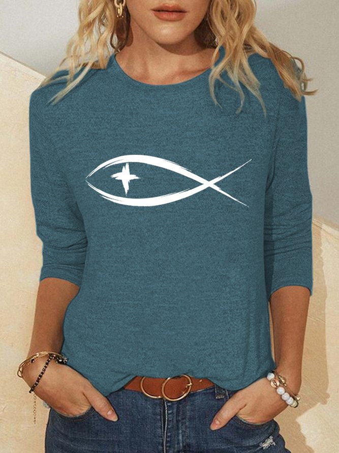 Christian Fish Symbol Women's Long Sleeve T-Shirt