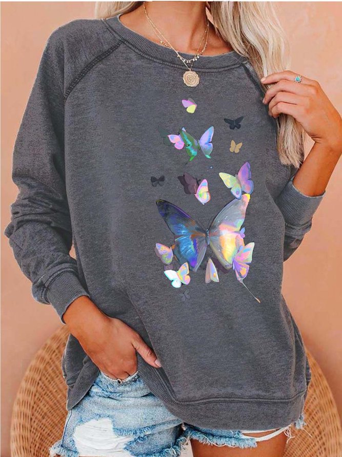 Women Butterfly Colorful Animal Casual Sweatshirts