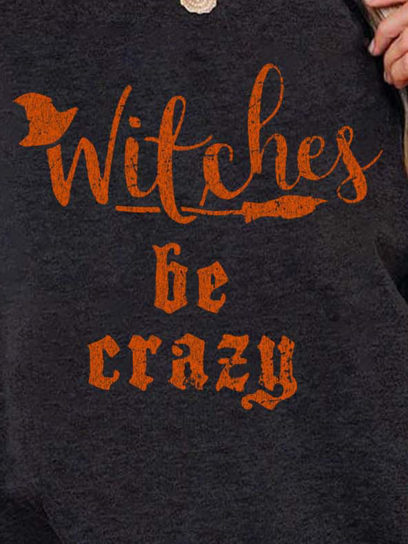 Women Witch Brooms Letters Loose Casual Halloween Sweatshirts