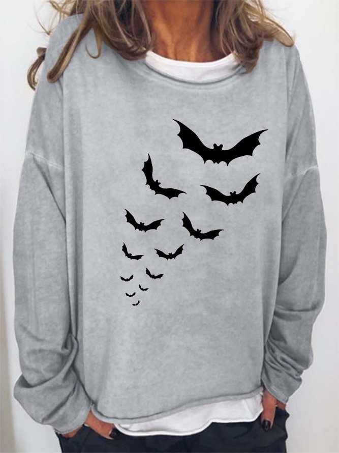 Women Bats Pattern Crew Neck Casual Halloween Sweatshirts
