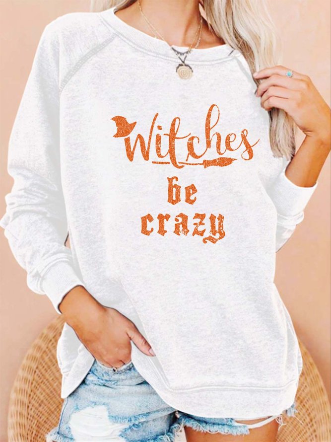 Women Witch Brooms Letters Loose Casual Halloween Sweatshirts
