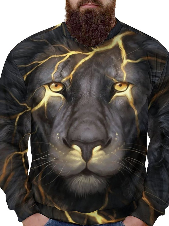 Men Abstract Art Lions Casual Sweatshirt