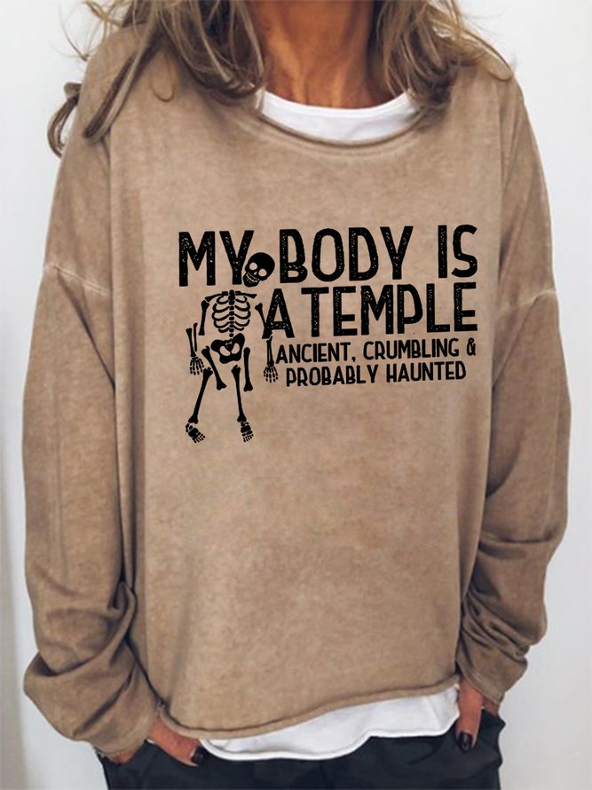 Women My Body Is A Temple Halloween Simple Loose Sweatshirts
