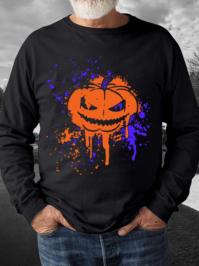Men Pumpkin Light Colorful Texture Regular Fit Casual Sweatshirt