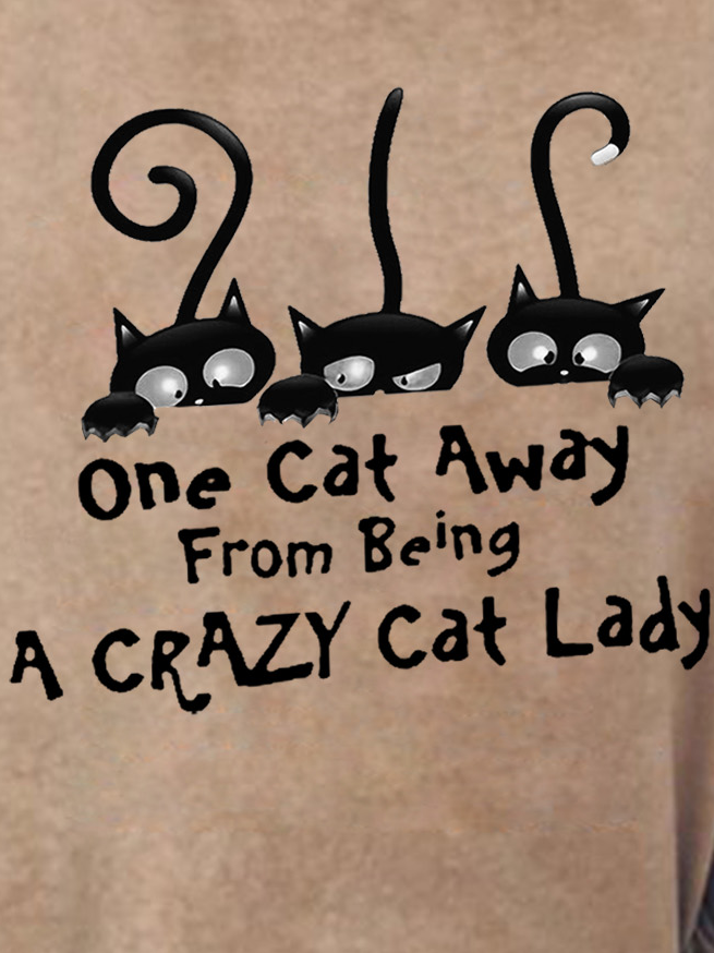 Women Funny One Cat Away From Being A Crazy Cat Lady Print Text Letters Sweatshirts