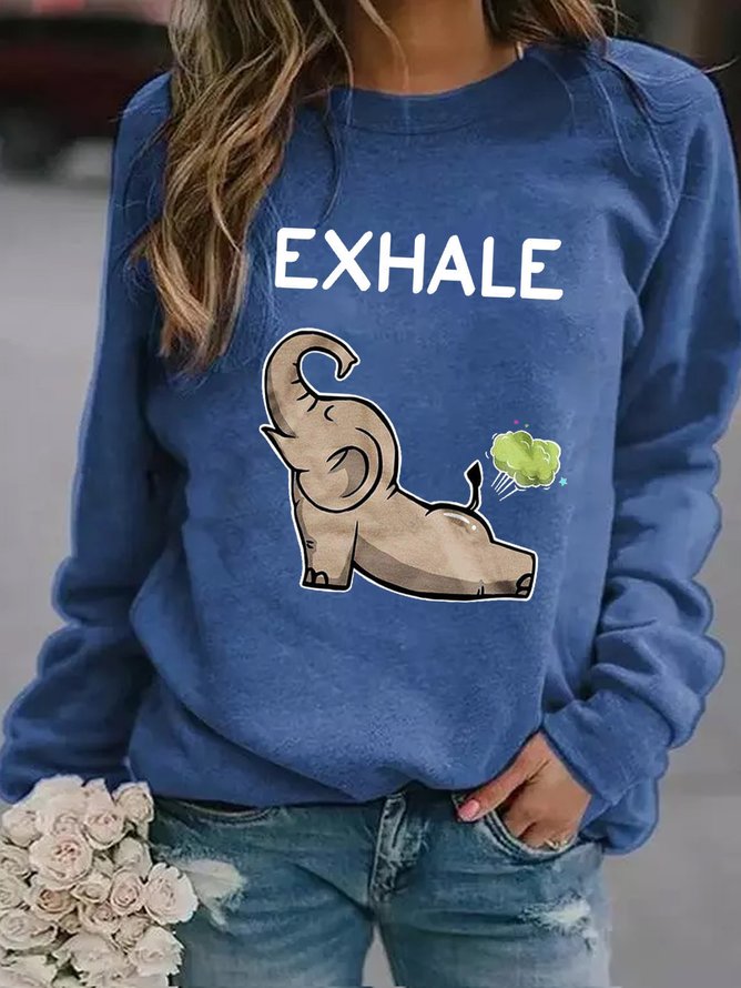 Women Exhale Funny Elephant Crew Neck Simple Sweatshirts