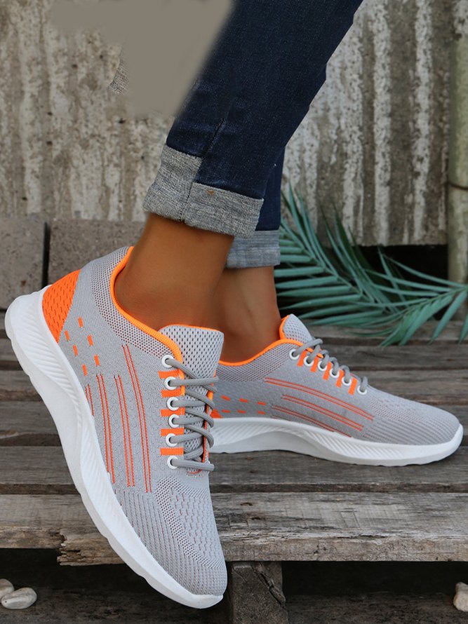 Color Block Sports All Season Breathable Sports & Indoor Round Toe Mesh Fabric Fabric Sneakers for Women