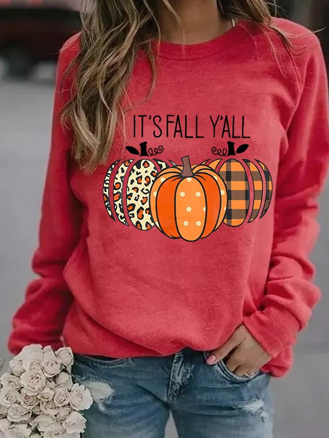 It's Fall Y'all Shirt Women Halloween Leopard Pumpkin Halloween Regular Fit Simple Sweatshirt