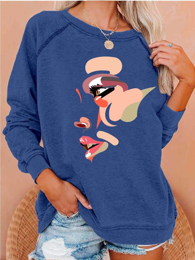 Women Face colorful Abstraction Cotton Sweatshirts