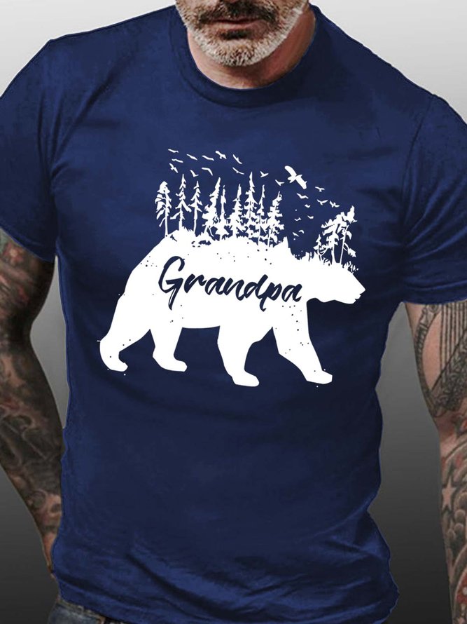 Men Grandpa Family Bear Text Letters Fit Cotton T-Shirt