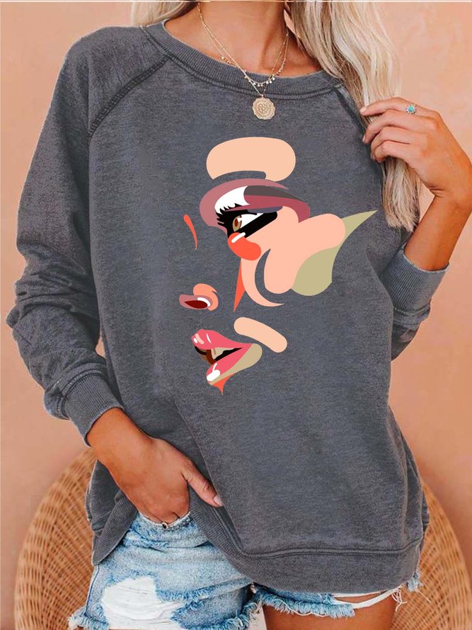 Women Face colorful Abstraction Cotton Sweatshirts