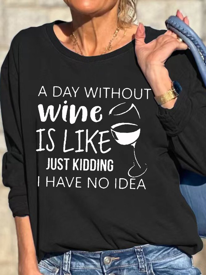 Womens Wine Letter Casual Sweatshirts
