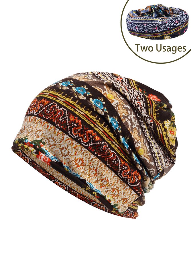 Women Vintage Paisley All Season Printing High-Elastic Household Cotton-Blend Turban Regular Hats