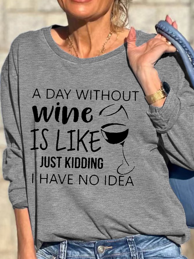 Womens Wine Letter Casual Sweatshirts