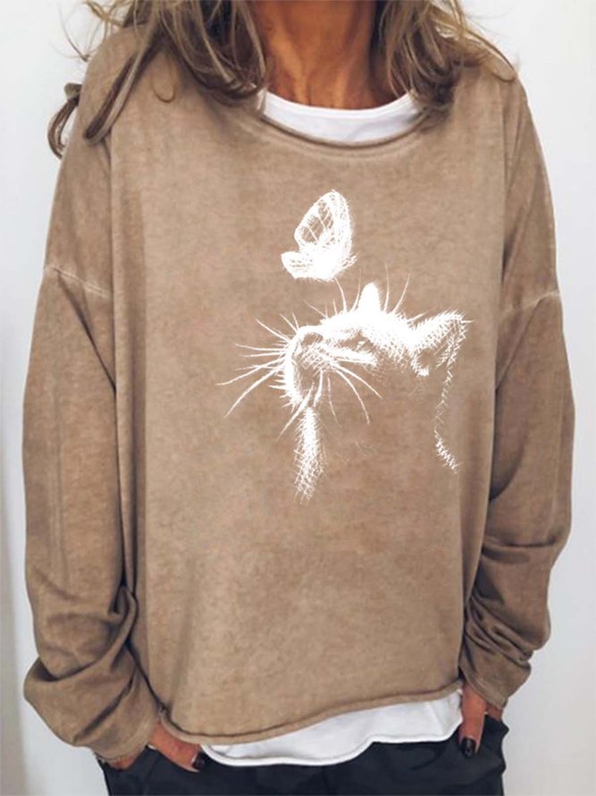 Women Butterfly Playing Funny Cat Casual Sweatshirts