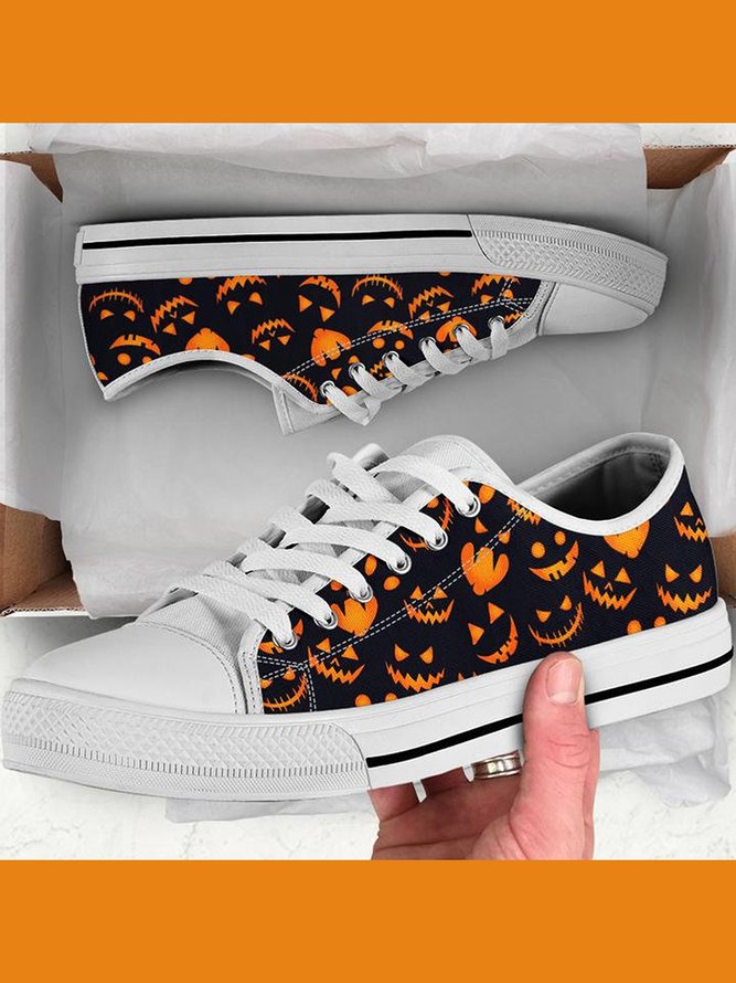 Halloween Pumpkin Monster Graphic Flats Canvas Shoes