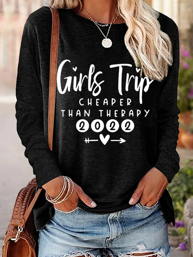 Girls Trip 2022 Cheaper Than Therapy Cotton-Blend Crew Neck Tops