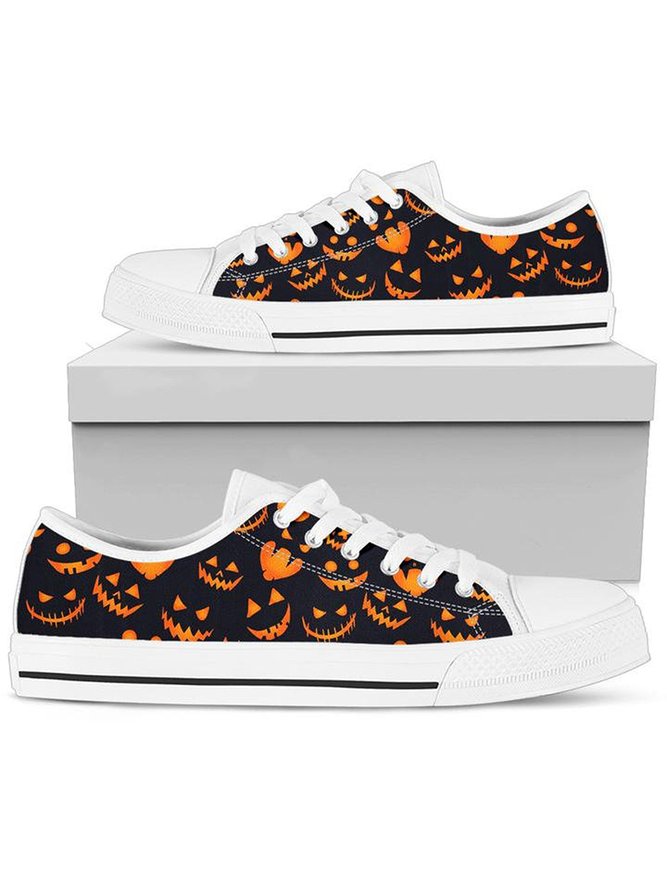 Halloween Pumpkin Monster Graphic Flats Canvas Shoes