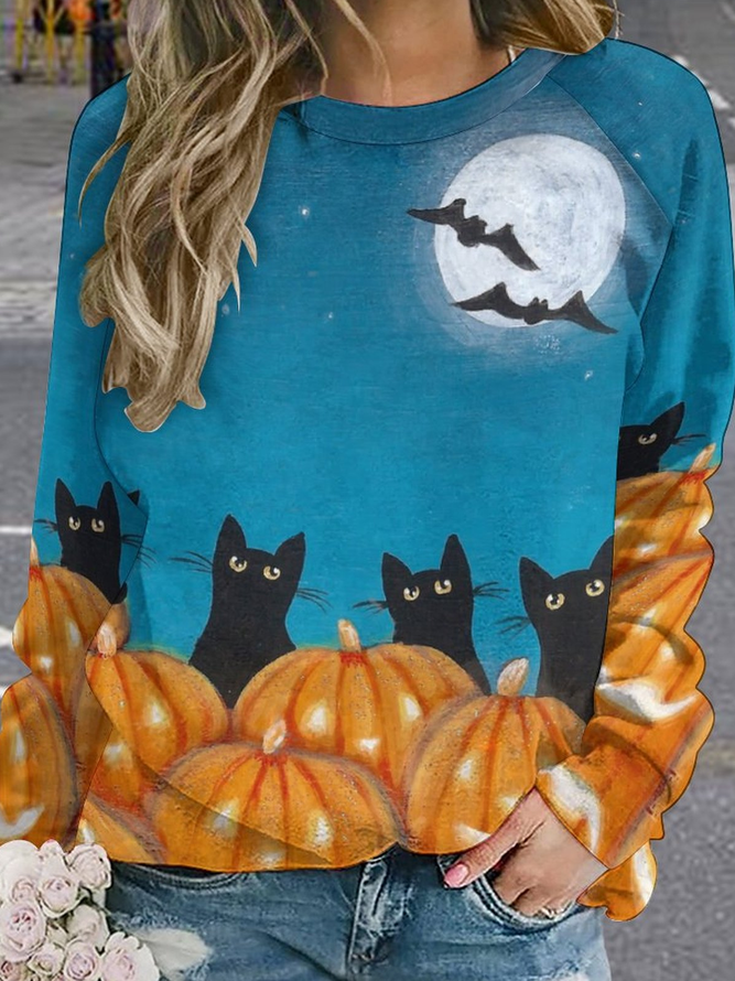 Womens Halloween black cat Animal Sweatshirts