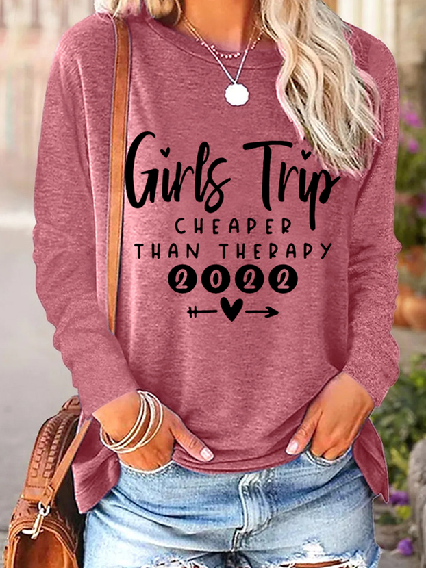 Girls Trip 2022 Cheaper Than Therapy Cotton-Blend Crew Neck Tops