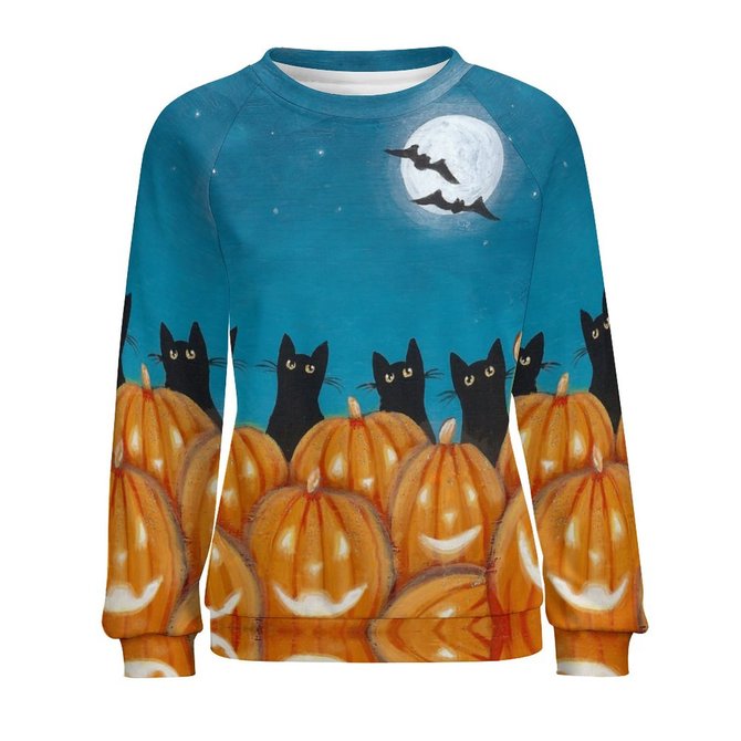Womens Halloween black cat Animal Sweatshirts