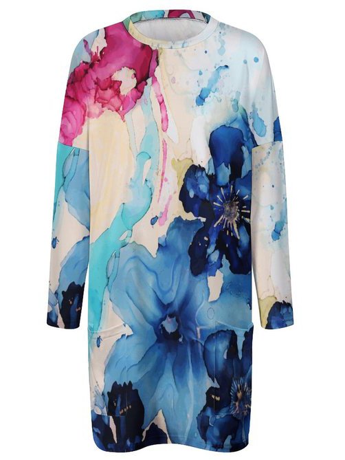 Women Abstract Art Floral Pattern Loose Casual Dresses