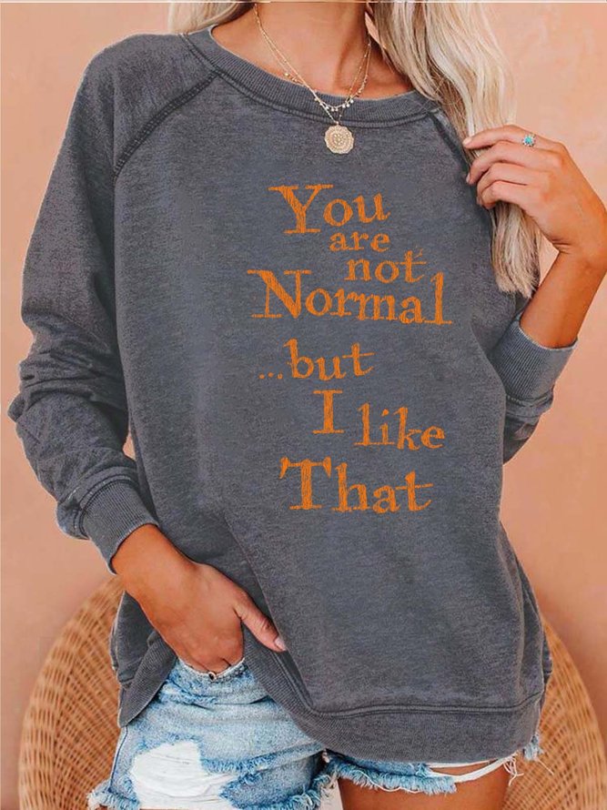 Women Halloween Not Normal Like Letters Casual Crew Neck Sweatshirts