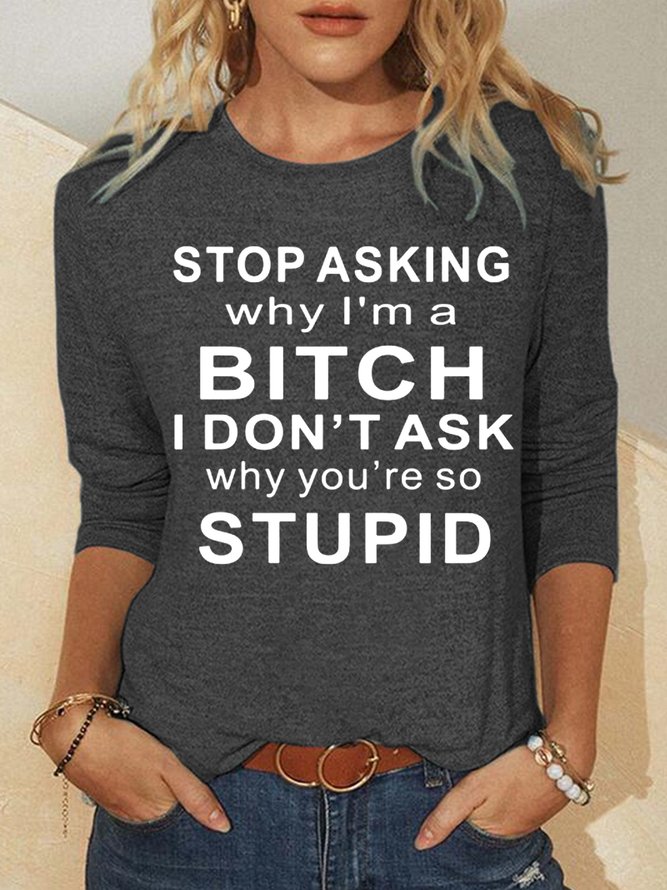 Womens Funny Letter Long Sleeve Tops