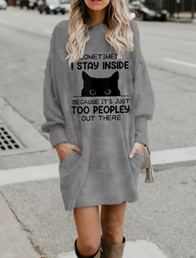 Funny Women's Sometimes I Stay Inside Because It's Just Too People Out There Casual Text Letters Dress