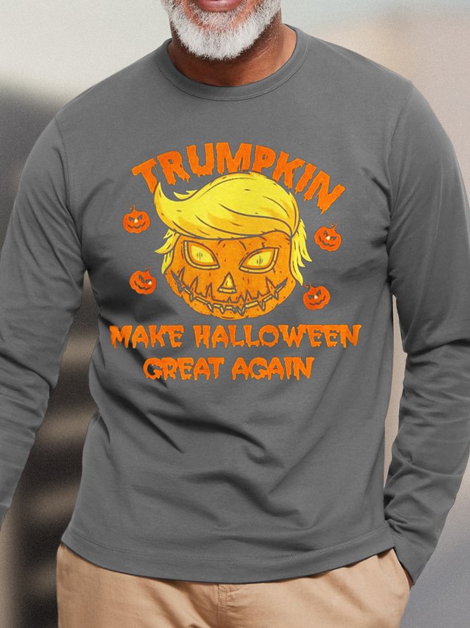 Mens Funny Trumpkin Make Halloween Great Again Crew Neck Cotton T-Shirt