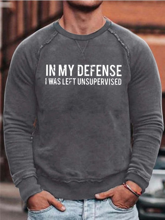 Men Defense Left Unsupervised Letters Simple Cotton-Blend Loose Sweatshirt