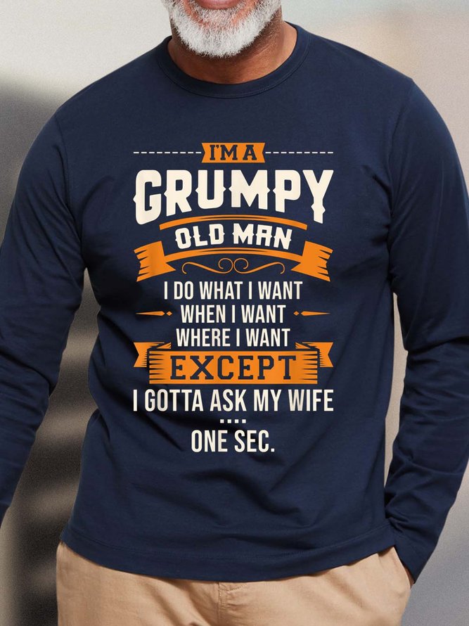 Men Grumpy Old Man Wife Letters Casual T-Shirt