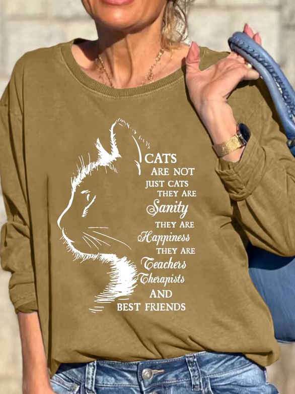 Women Cat Animal Light Letters Casual Sweatshirts