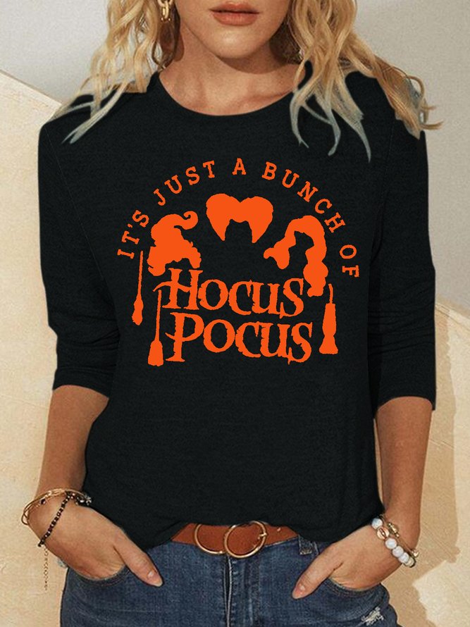 Womens Halloween Hocus Pocus Witch Crew Neck Casual Tops