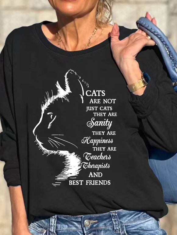 Women Cat Animal Light Letters Casual Sweatshirts