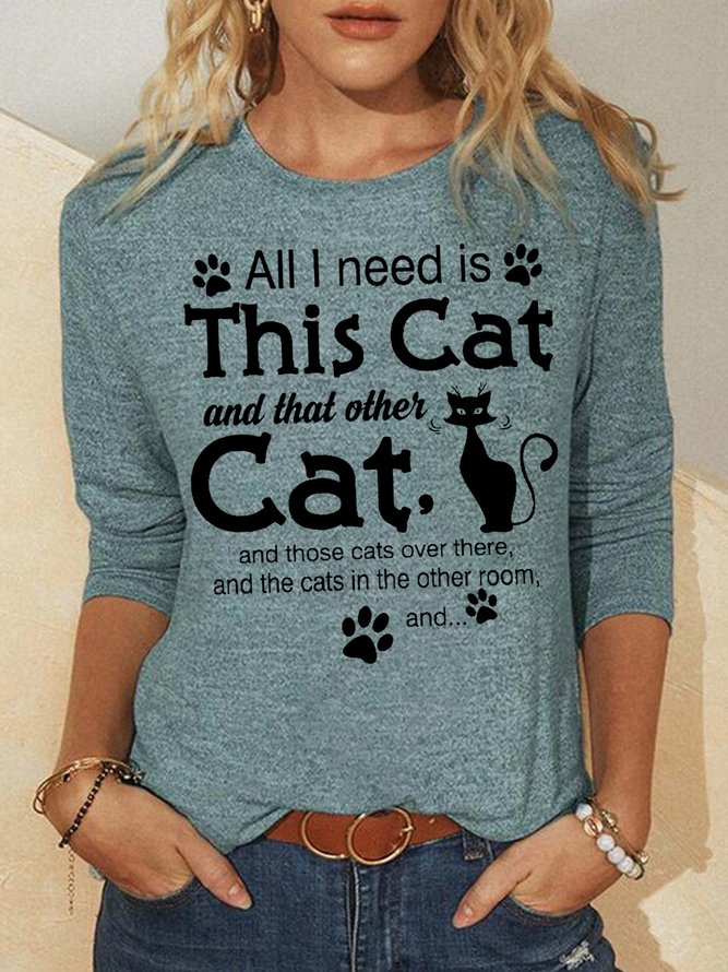 Womens Cat Lover Long Sleeve Casual Tops