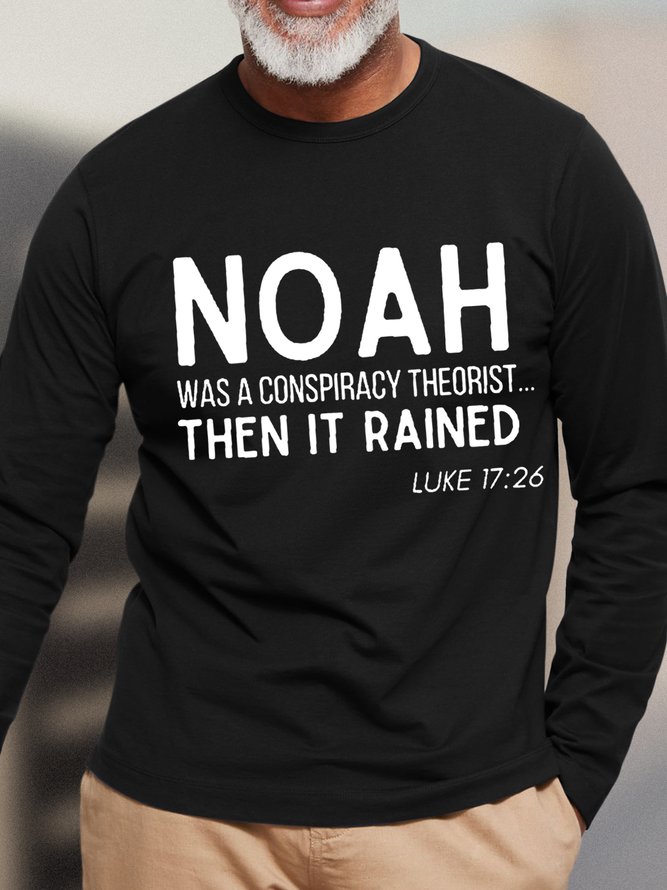 Men Funny Noah Conspiracy Theorist Men's Text Letters Casual Cotton Long Sleeve T-Shirt
